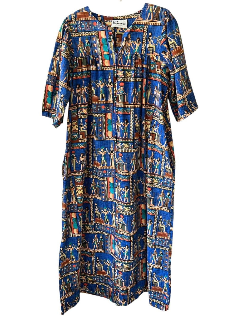 Krist Gudnason XL Vintage Egyptian Novelty Print House Dress Cotton